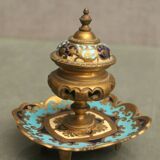 Enamel inkwell partitioned on bronze early 20th