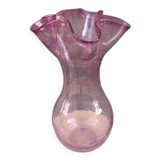 Pink bubble glass corolla vase