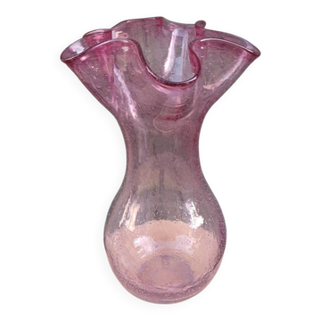 Vase corolle en verre bulle rose 