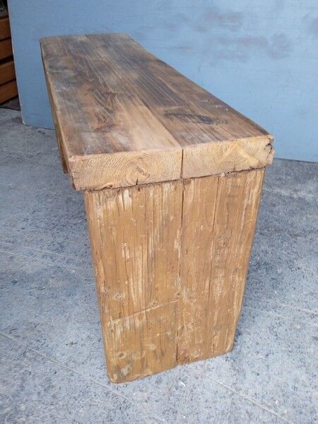 Old patinated solid wood bench 100cm
