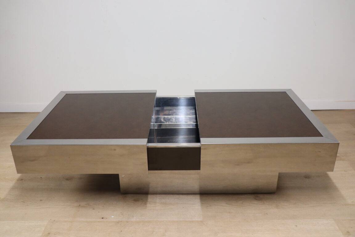 Vintage glass and aluminum bar coffee table, 1970