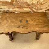 Antique Communion Bench Stool Carved Wood + Metal Monogram Early 20th Century