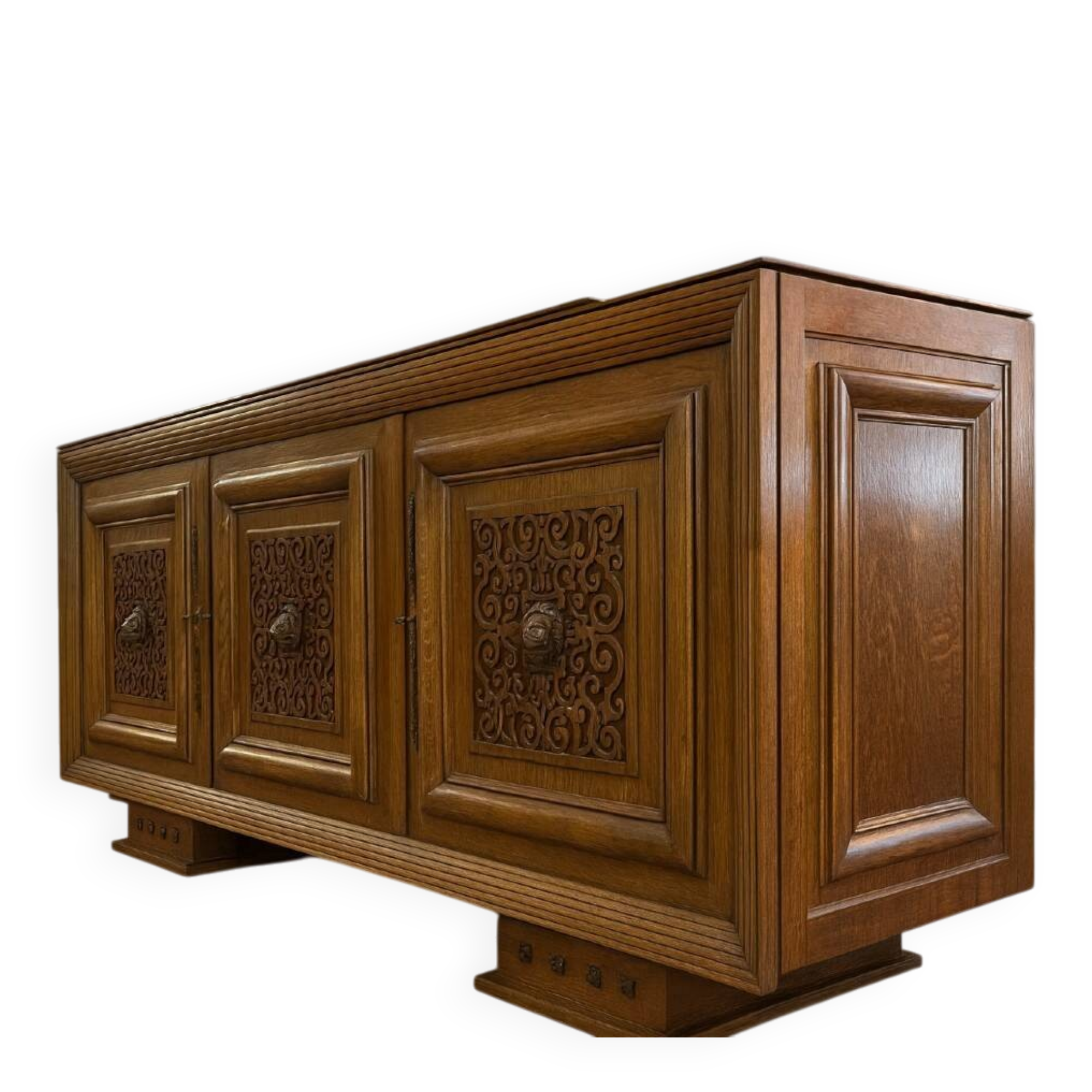 According to Charles Dudouyt: sideboard in a row from the Art Deco period in solid wood.