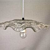 Portuguese farmhouse mid century clear floral glass dish pendant lamp 1960s