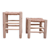 2 Tabouret en cuir et bois clair