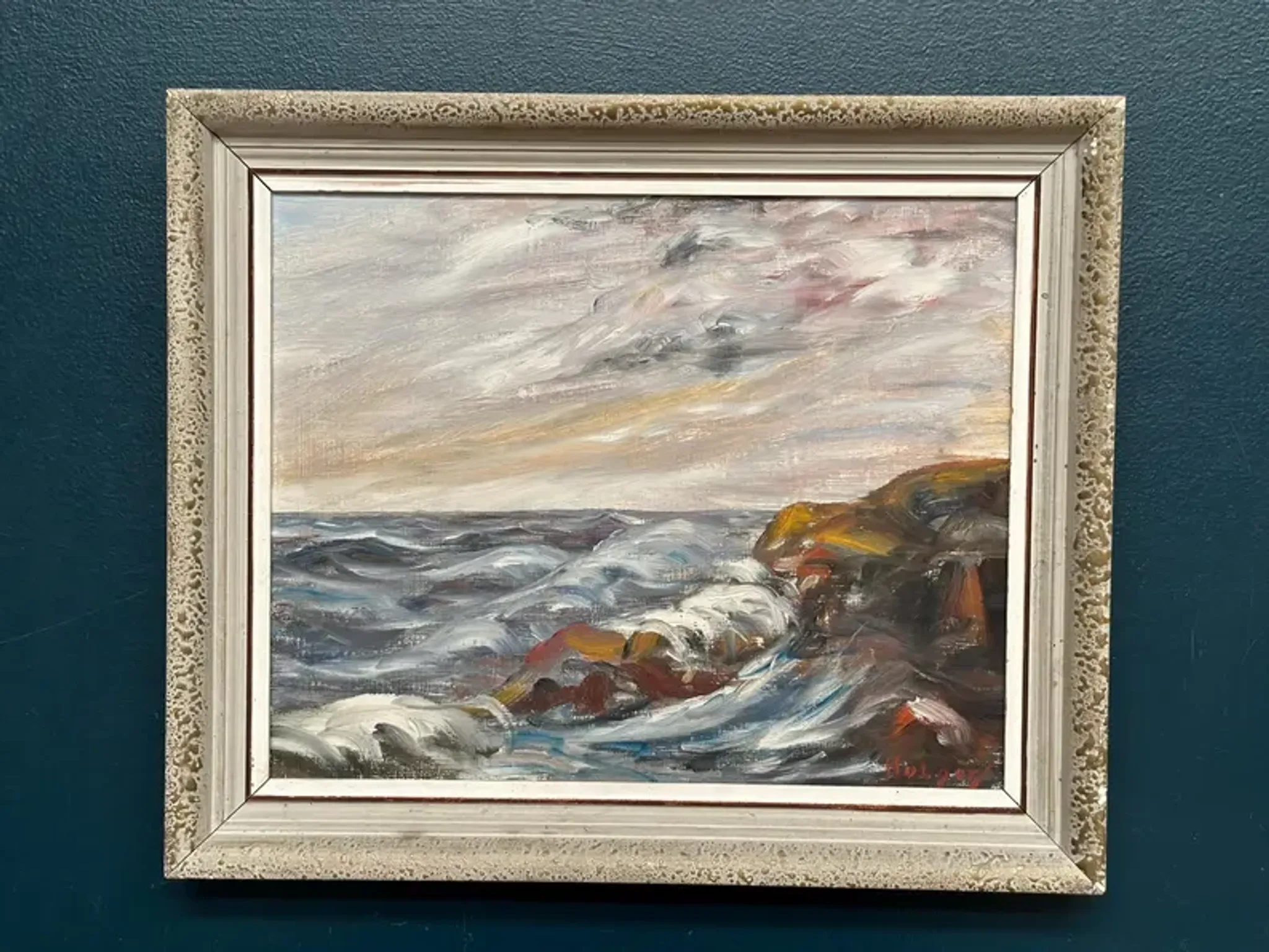 Oil on Canvas Original Swedish – 'Sea' by Holger Almquist – Signed – Vintage and Framed – 50 × 40 cm (19.7 in × 15.7 in)