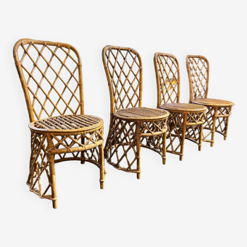 Lot de 4 chaises en osier 1950