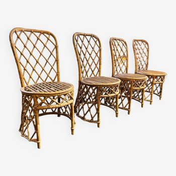 Set of 4 wicker chairs 1950