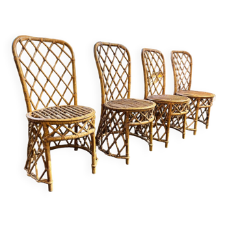 Lot de 4 chaises en osier 1950