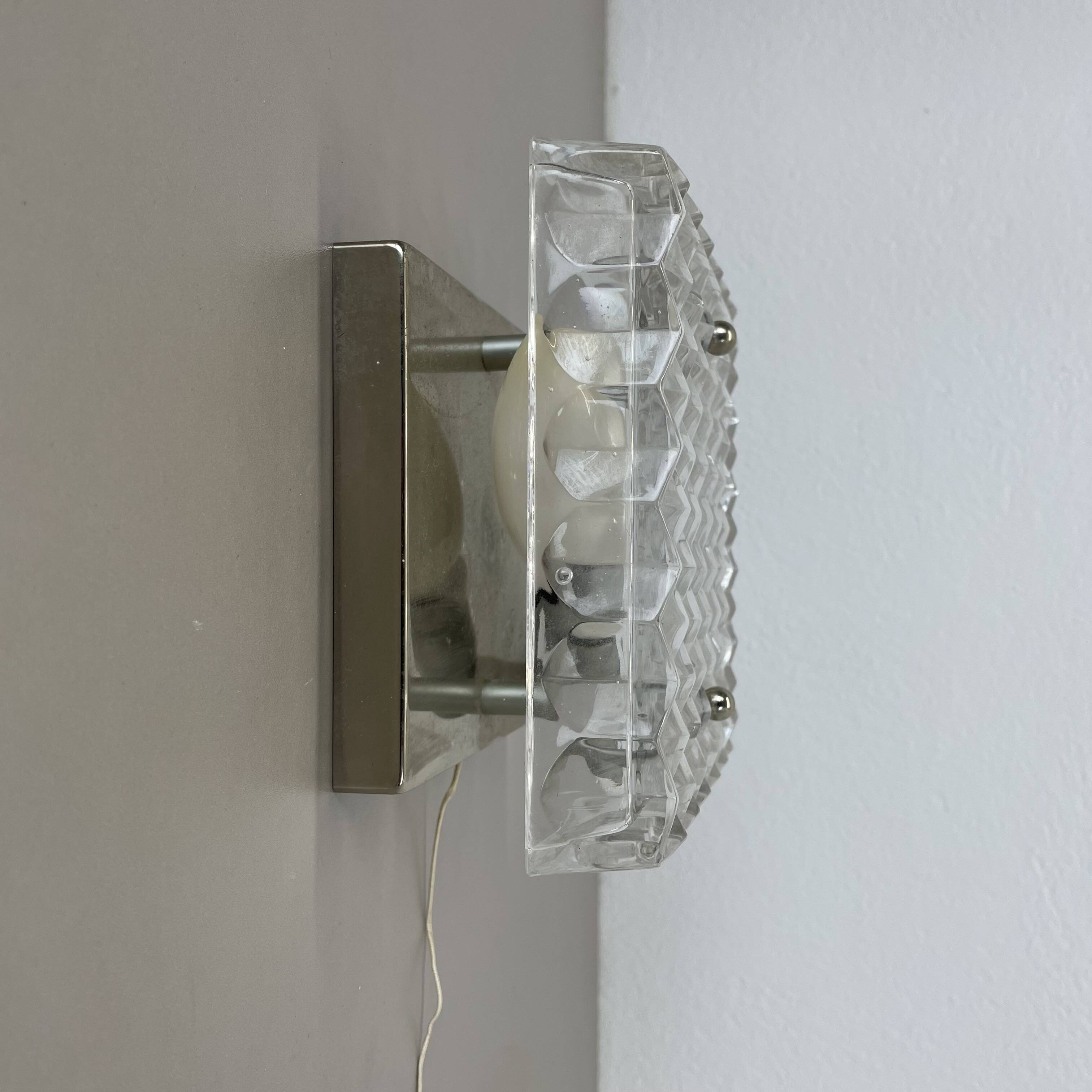 Small Cubic Textured Glass Wall Light in the Style of Orrefors, Germany, 1970s