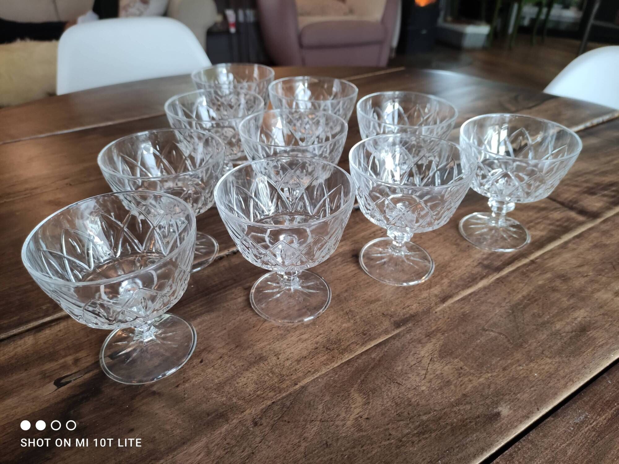 Set of 10 vintage champagne glasses in molded glass