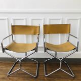 Pair of Lafuma armchairs in 1970s brown skai