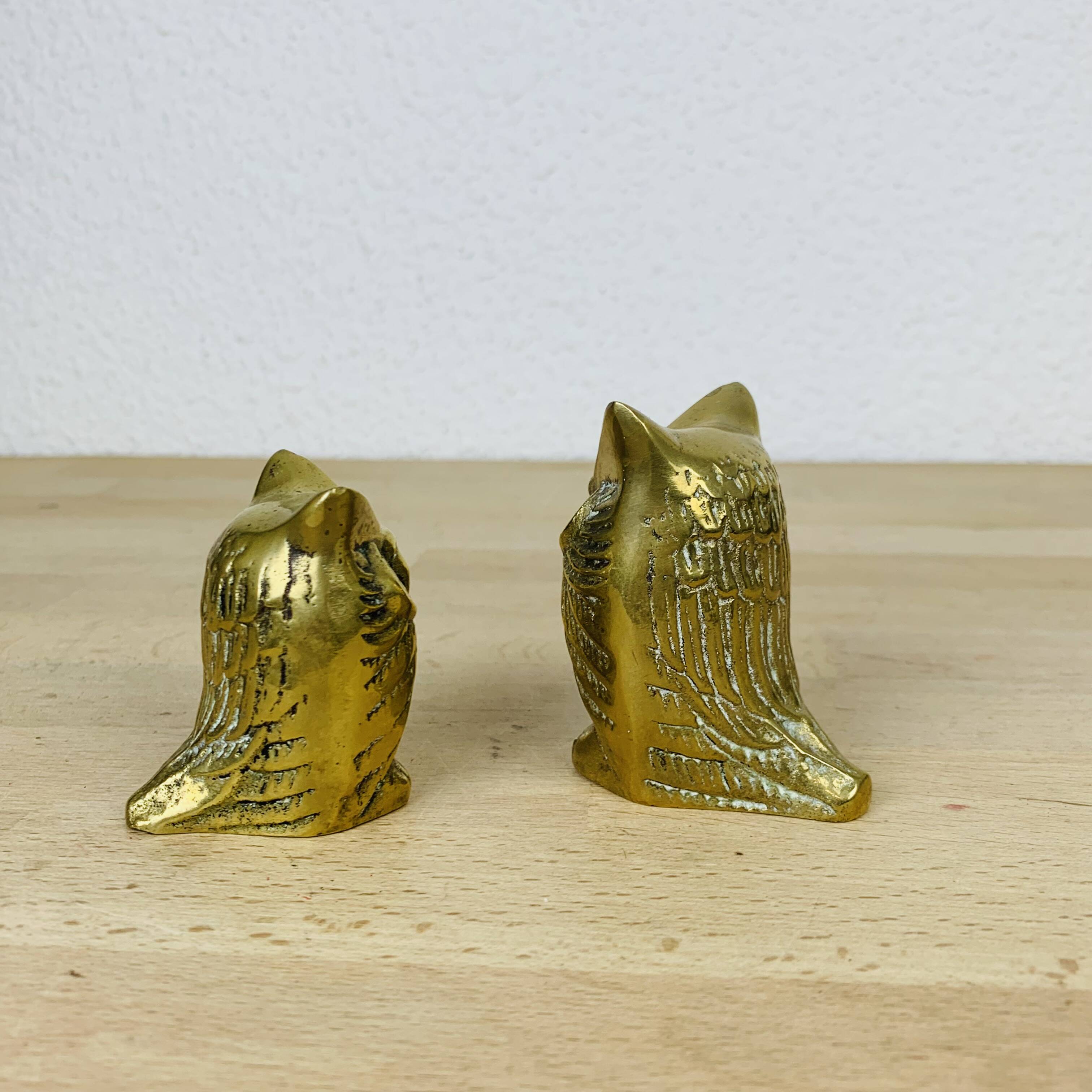 Pair of owls/owls in golden brass
