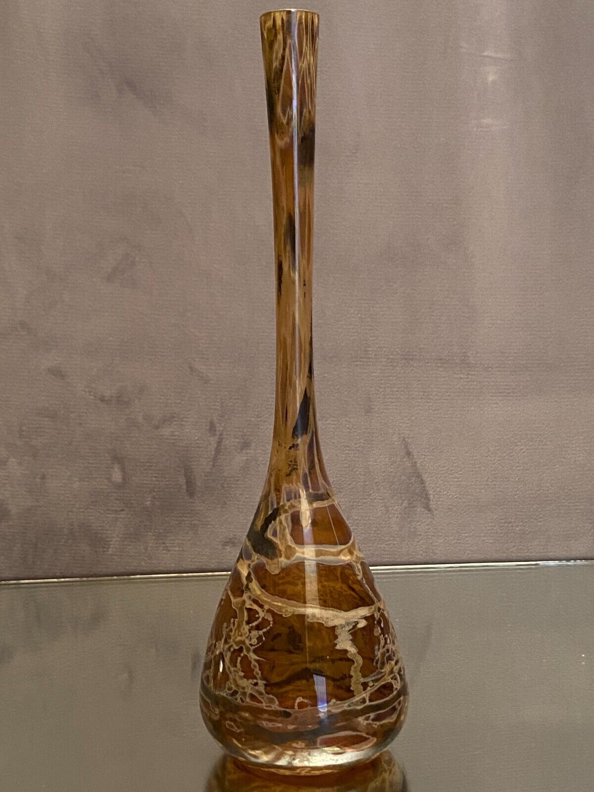 Soliflore vase in tinted glass with marbled decoration Murano Venice