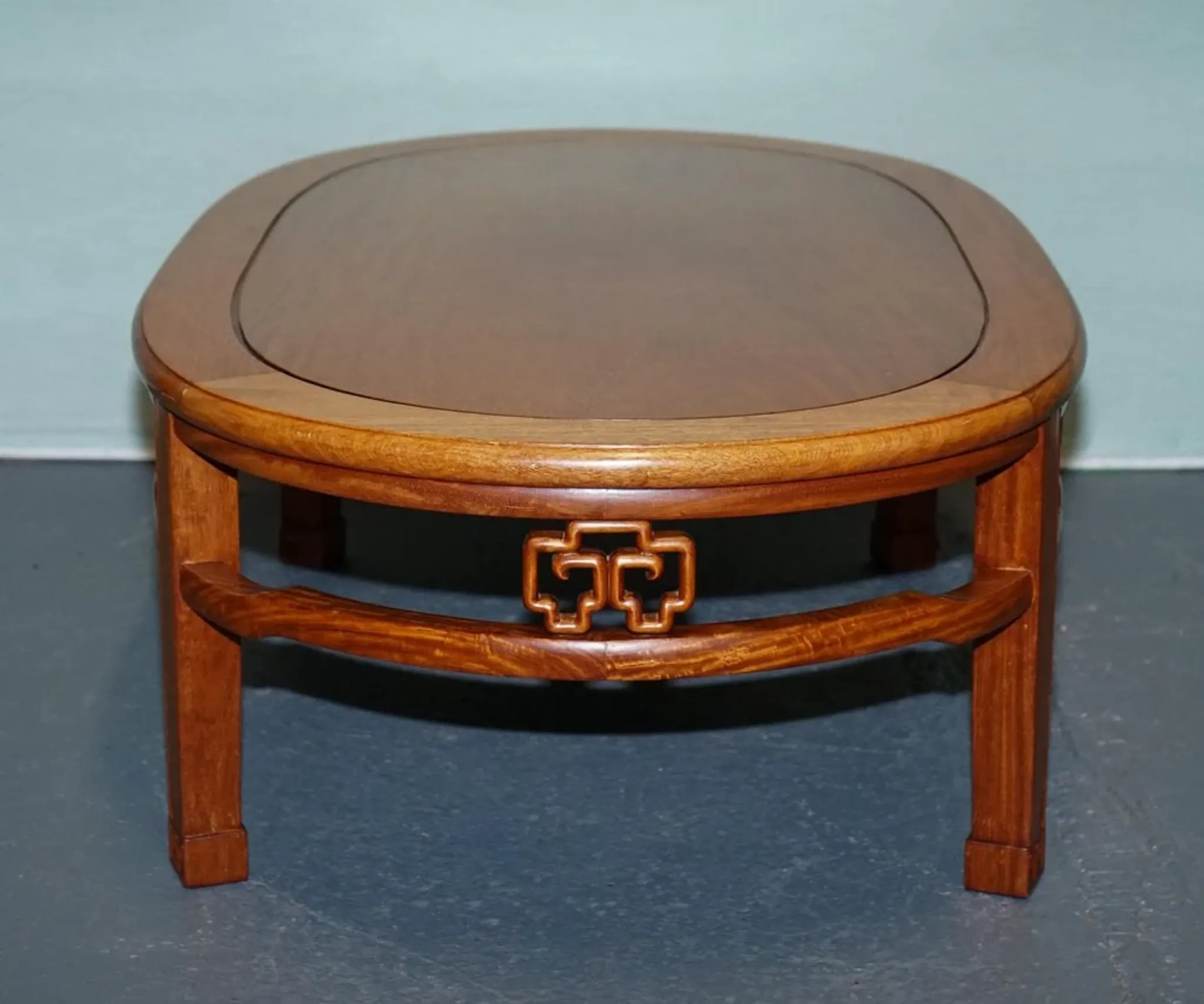 Vintage Oriental Low Table in Carved Brown Teak, China