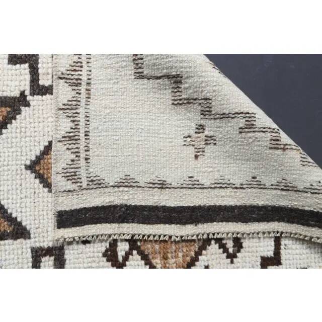 Vintage Turkish Oushak handmade wool cotton white runner rug  91x340