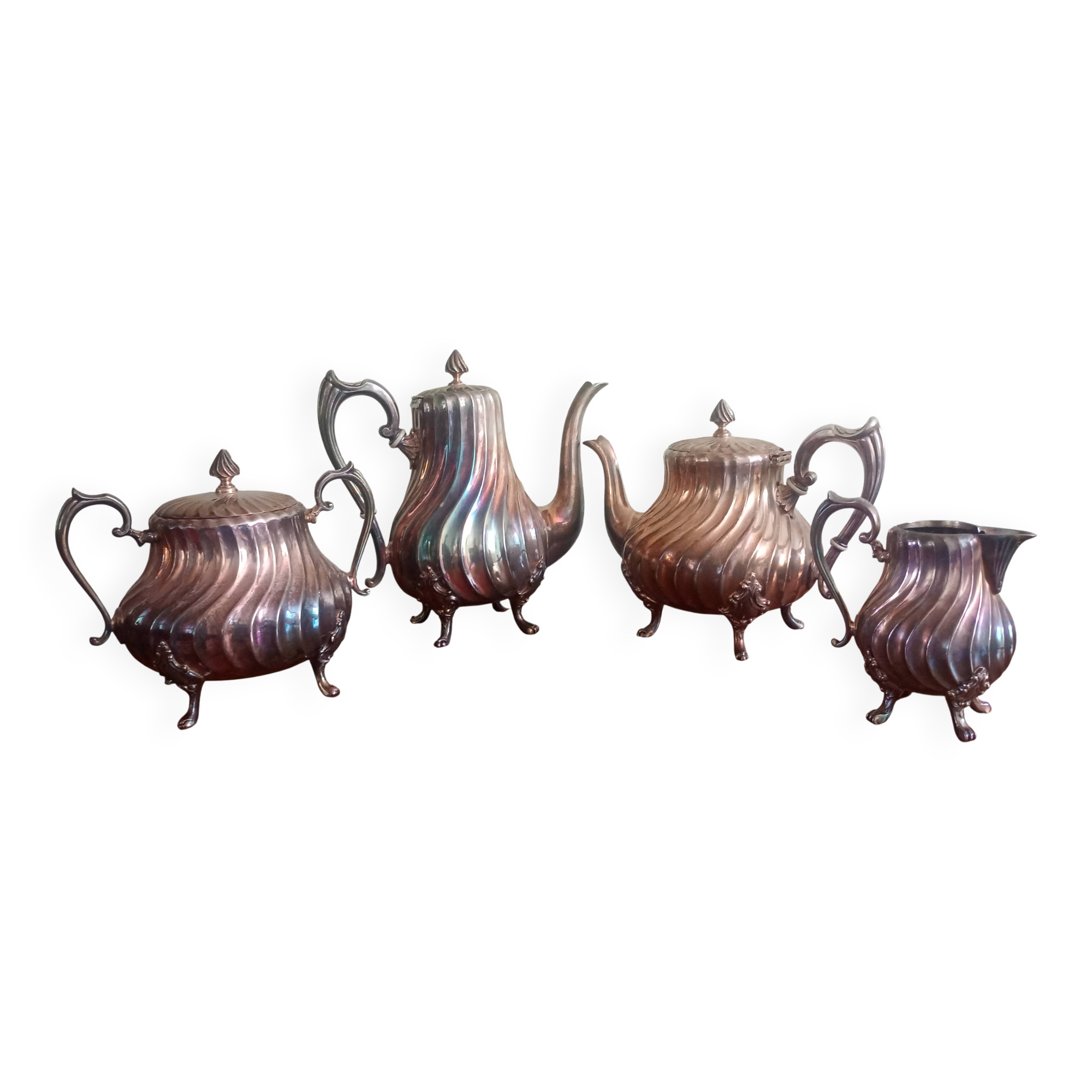 VICTOR SAGLIER - Tea & coffee service - silver-plated wavy Art Nouveau
