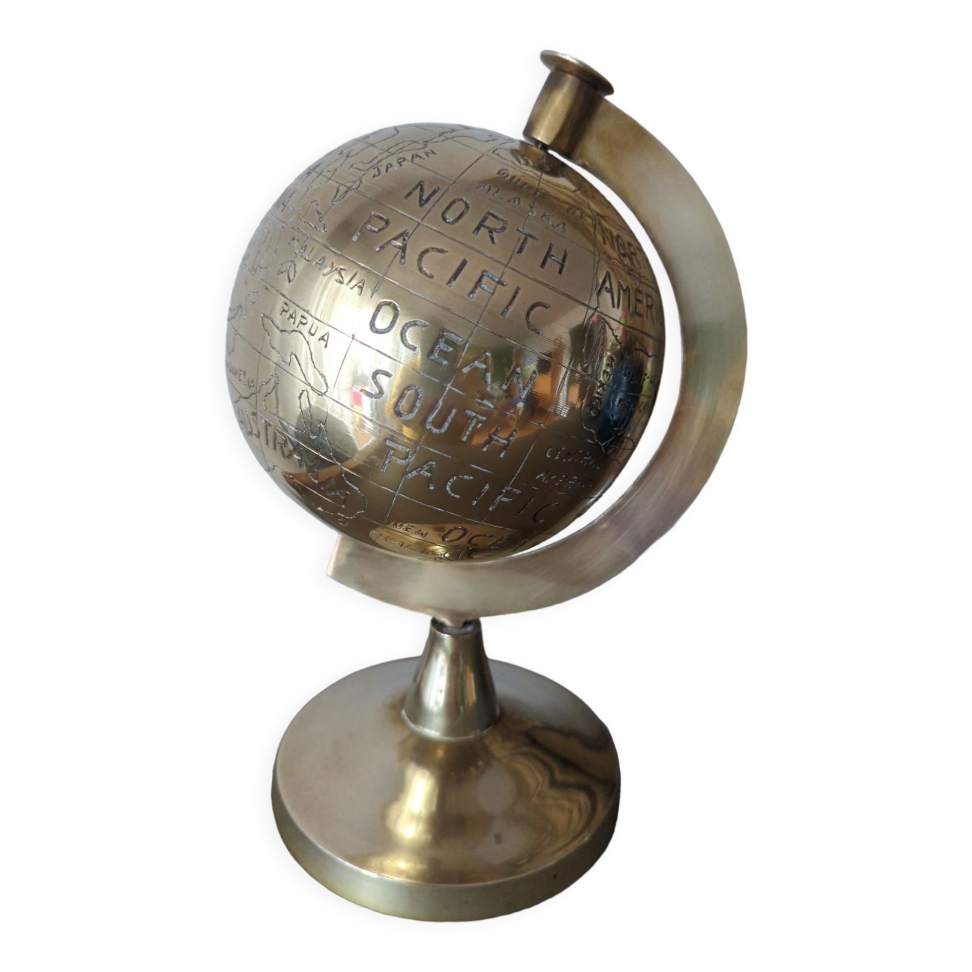 Vintage gilded brass world map