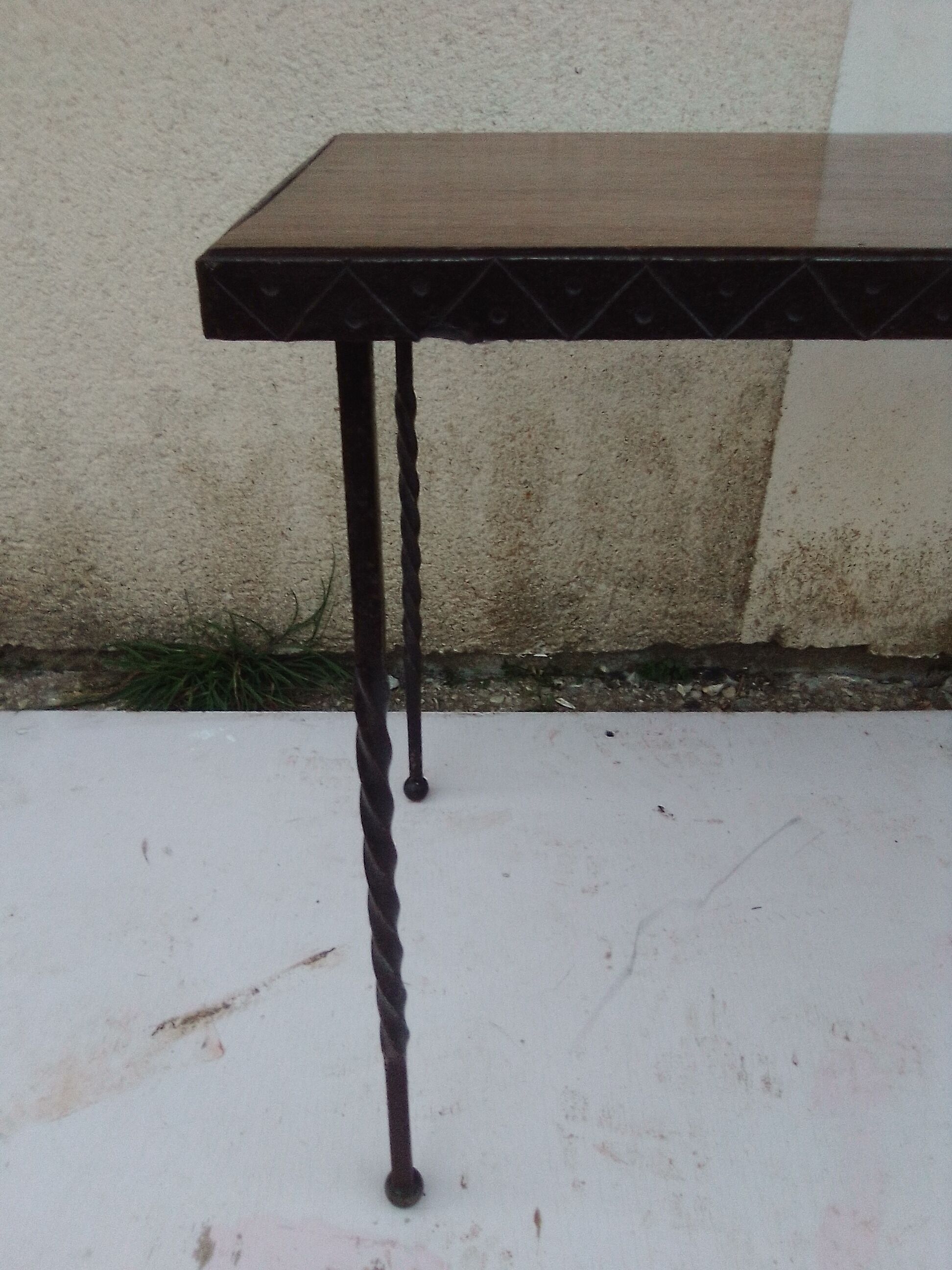 Coffee table wrought iron legs wooden top 77 x 38 cm