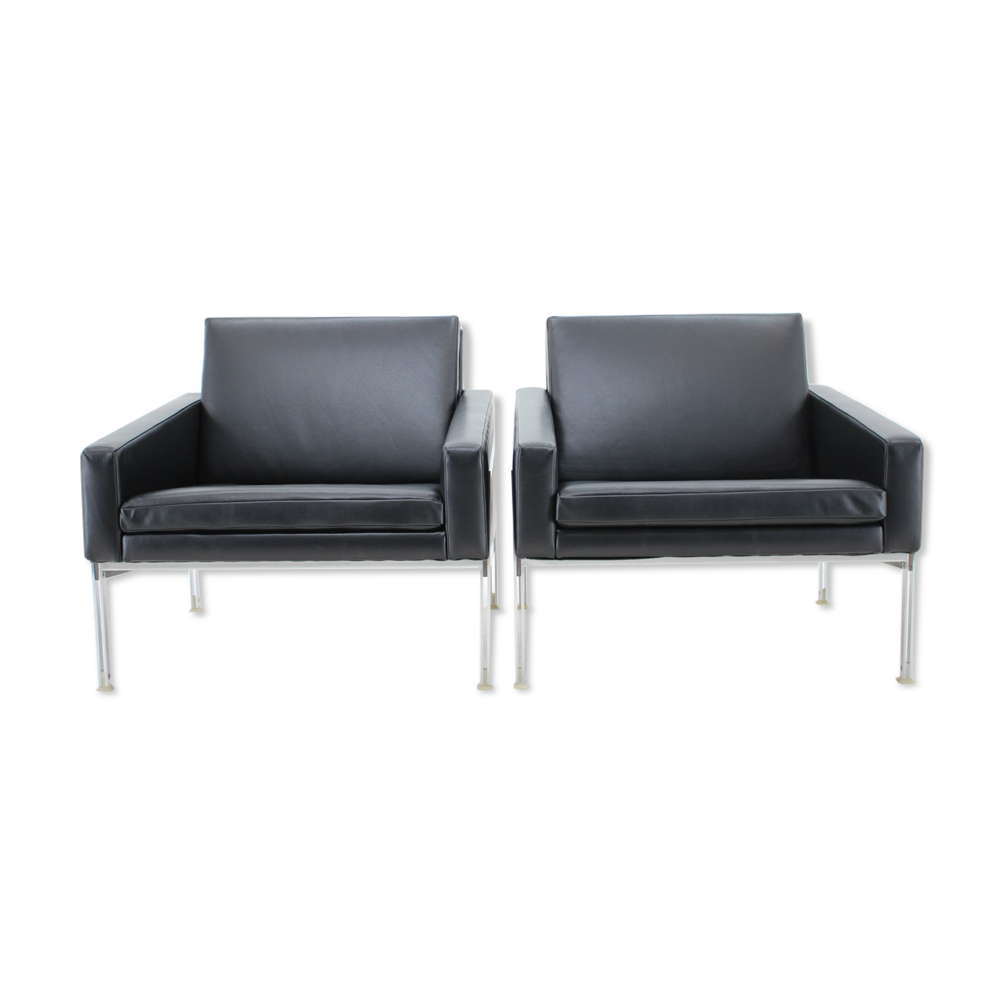 1960s Pair of Steel and Leather Armchairs by Lübke, Germany