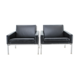 1960s Pair of Steel and Leather Armchairs by Lübke, Germany