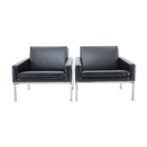 1960s Pair of Steel and Leather Armchairs by Lübke, Germany
