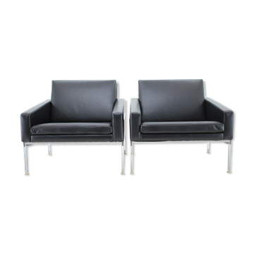 1960s Pair of Steel and Leather Armchairs by Lübke, Germany