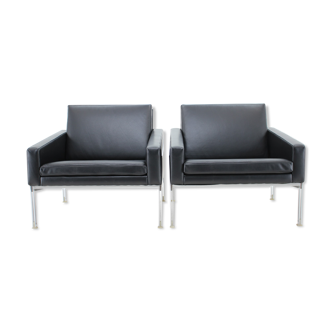 1960s Pair of Steel and Leather Armchairs by Lübke, Germany