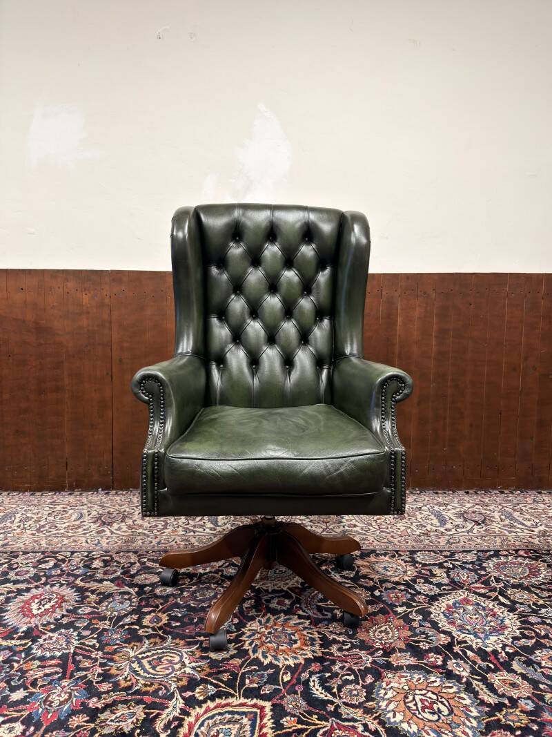 Large English Chesterfield Desk Chair Green