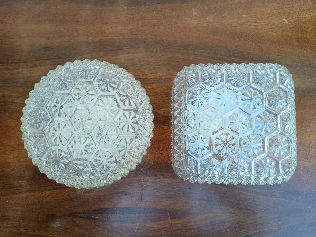 Pair of 1970s molded glass ceiling or wall light globes