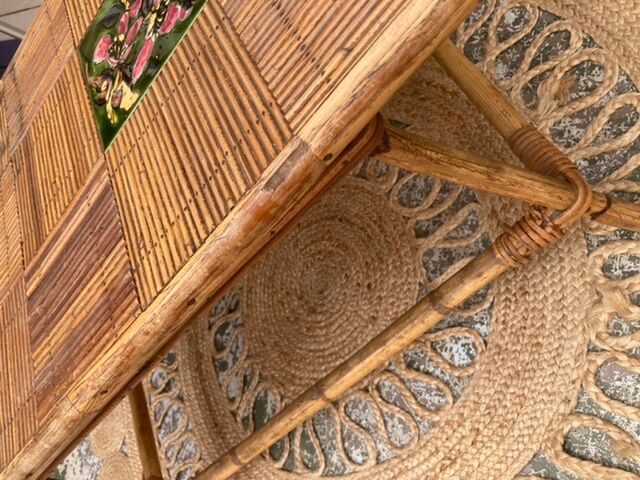 Rattan coffee table and ceramics