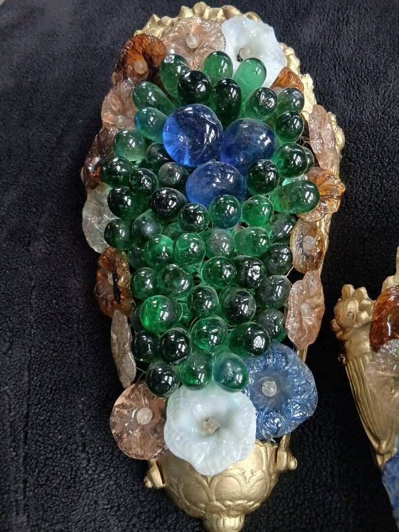 Murano wall sconces – coloured grape glass, bronze anemone