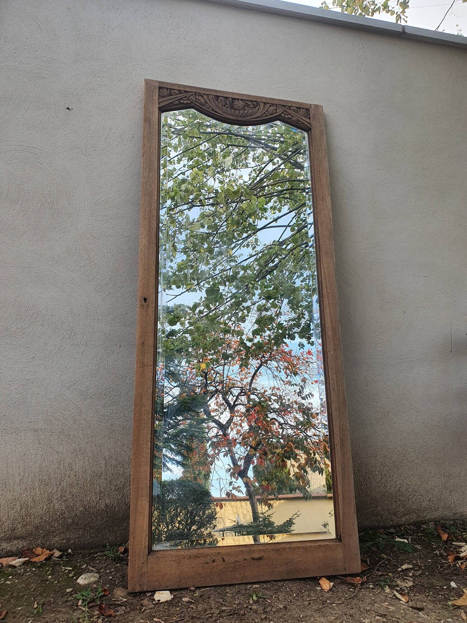 Art deco beveled mirror, old ice cabinet door