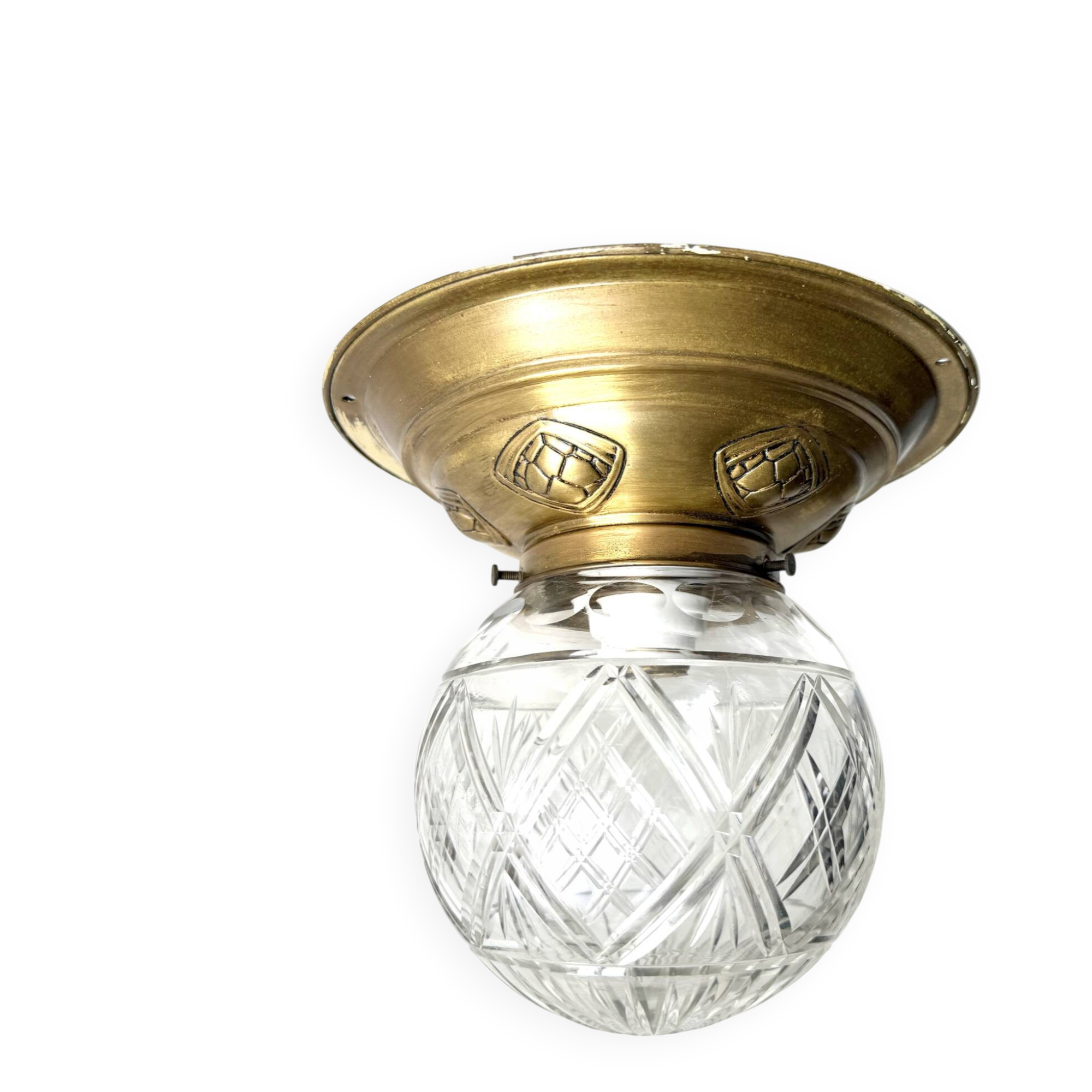 Scandinavian Art Deco Ceiling Lamp in Brass & Glass