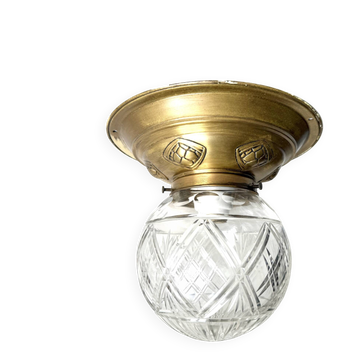 Scandinavian Art Deco Ceiling Lamp in Brass & Glass