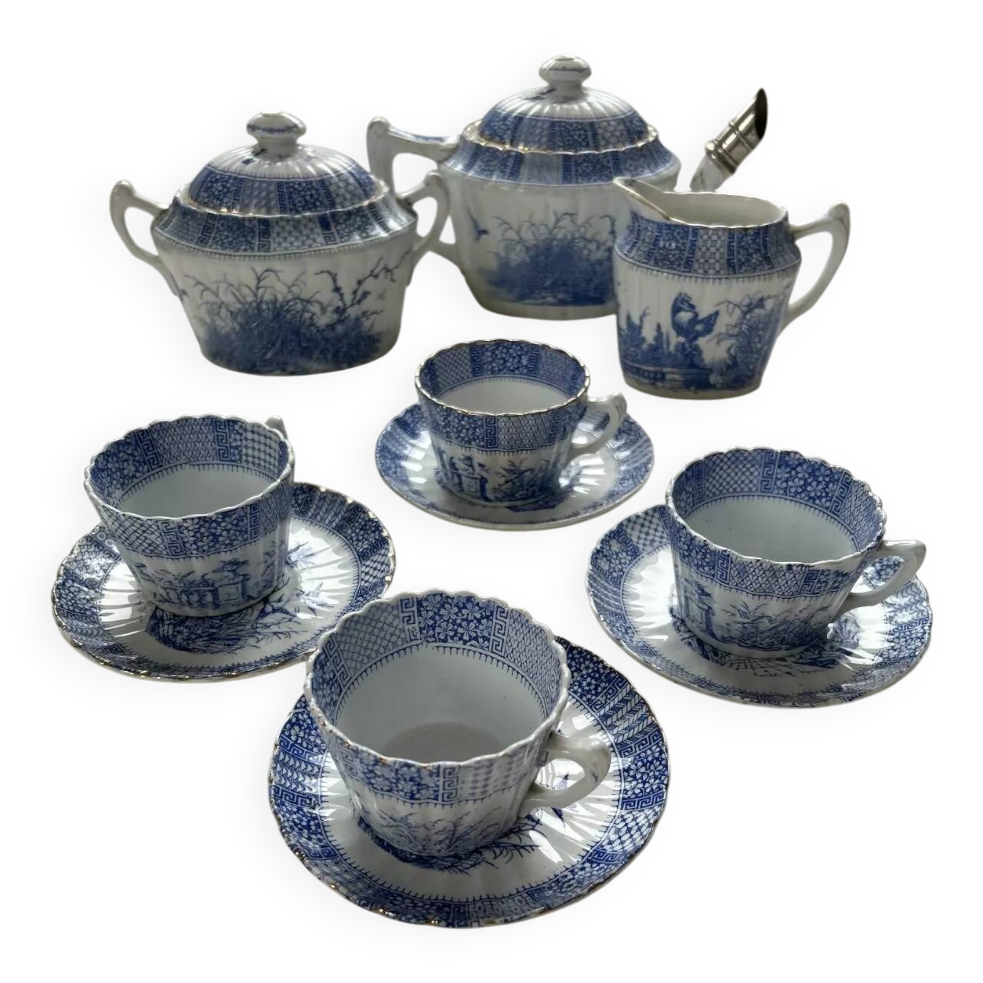 Antique tea service KG Lunéville late 19th century – Antique decoration – French earthenware