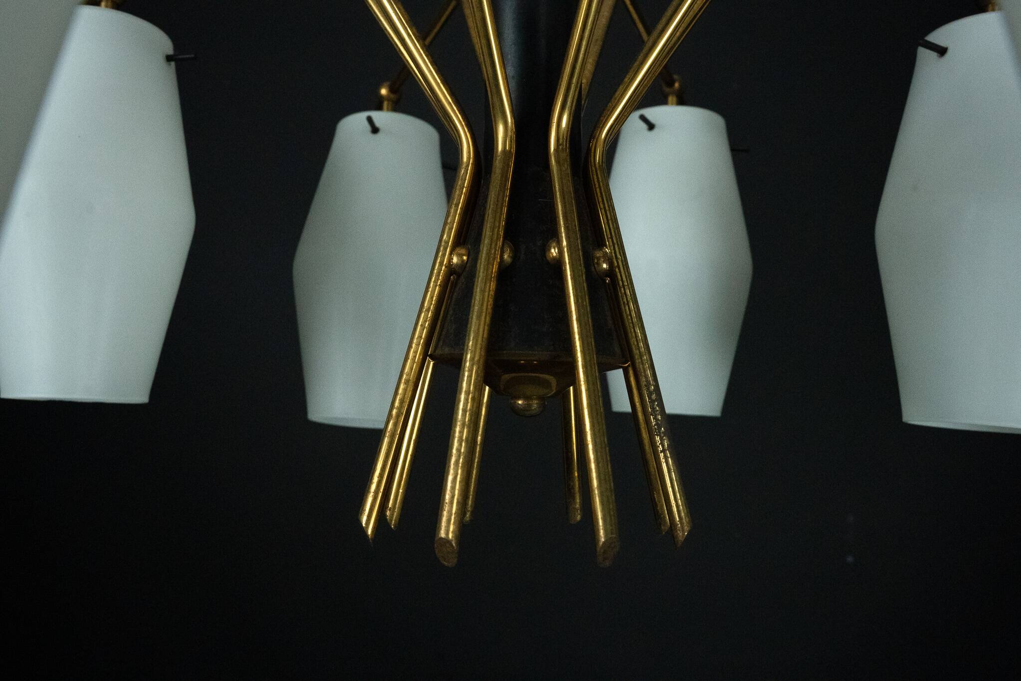 Mid-century chandelier with eight opaline glass shades