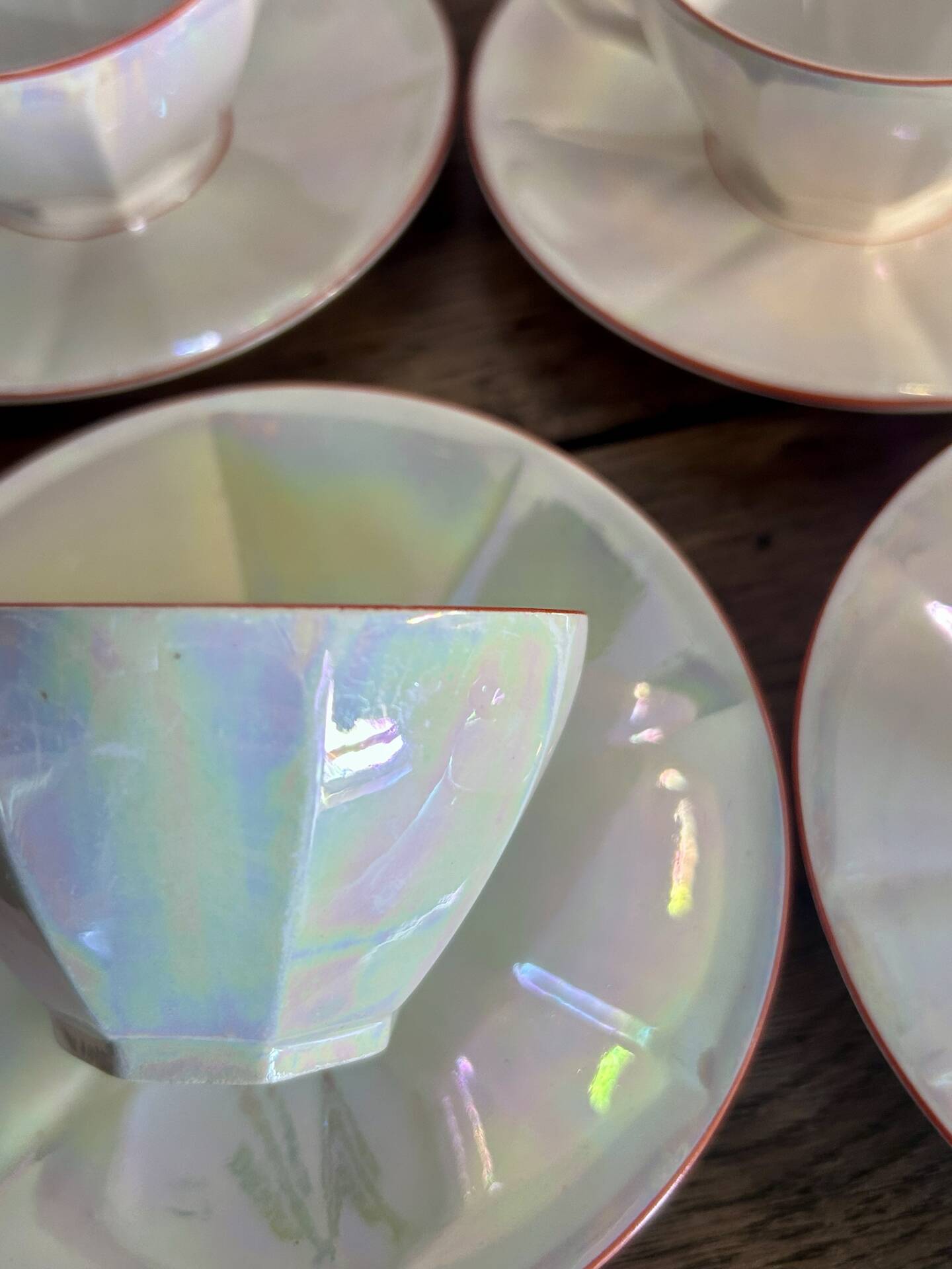 Iridescent vintage coffee service Digoin Sarreguemines