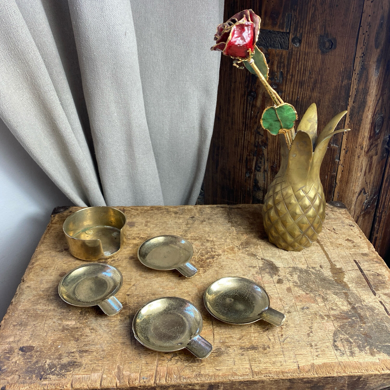 Individual brass ashtrays with storage support
