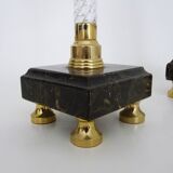 Pair of large candlesticks, Restoration style in brass, black marble, glass. 19th century