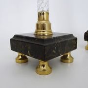 Pair of large candlesticks, Restoration style in brass, black marble, glass. 19th century