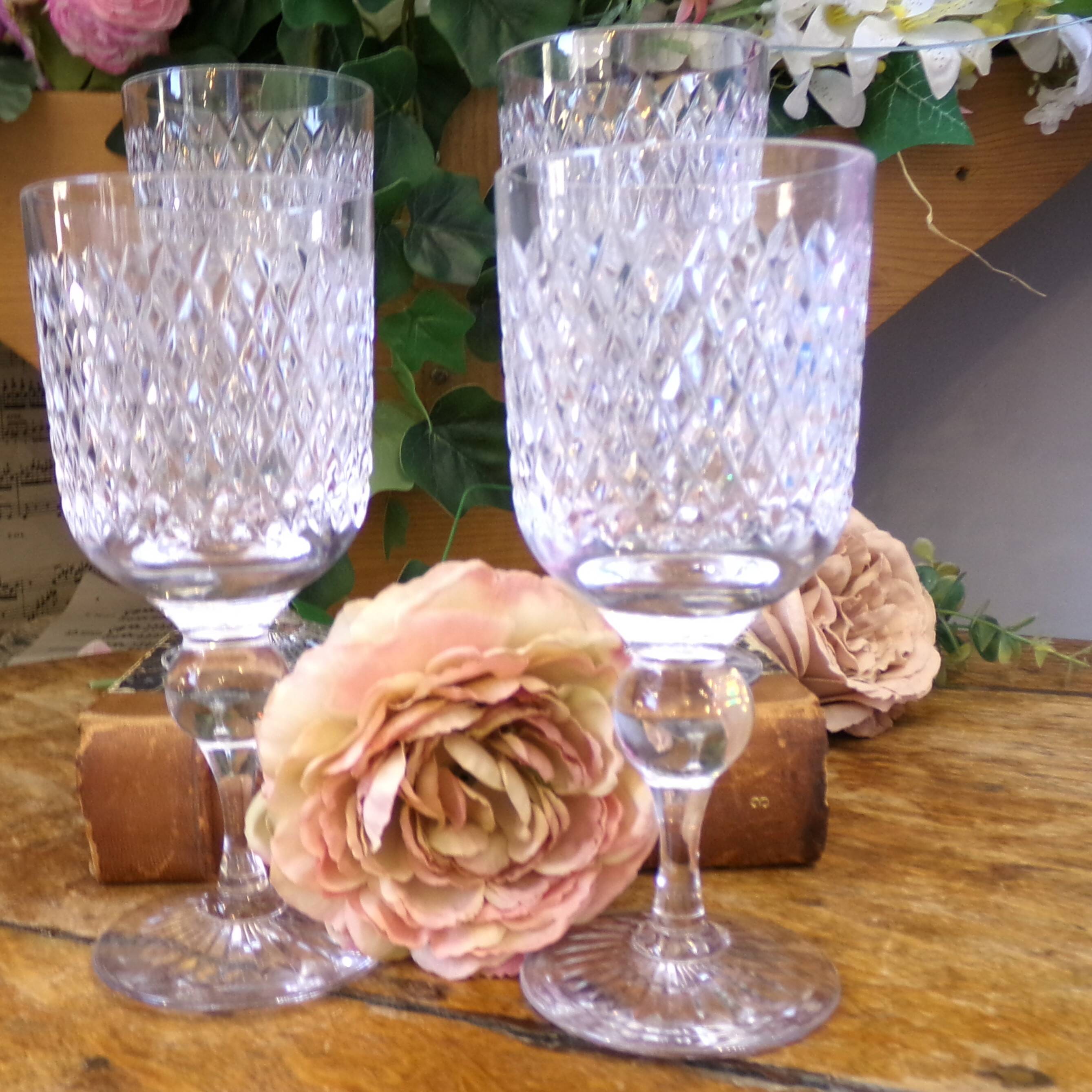 Vintage cut crystal wine or water glasses Set of 4 stemmed glasses