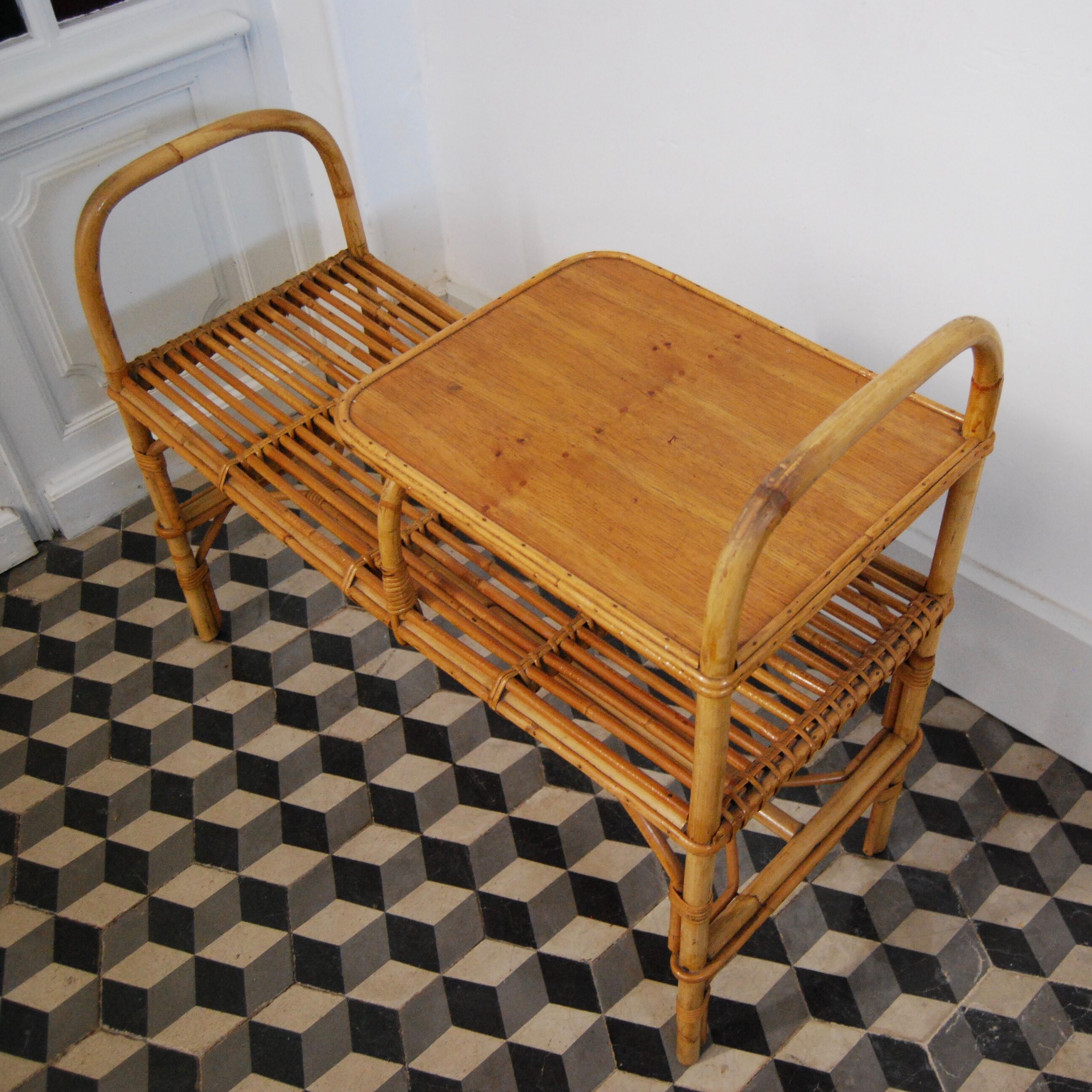 Vintage rattan bench