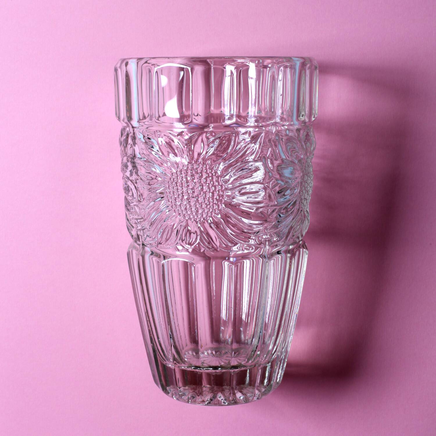 Large Vintage Sunflower Glass Vase: Bohemia Glass, Czech Republic, 1960s
