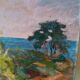 Peinture à l'huile sur panneau isorel paysage "le tamerici livorno" peintre carlo pupi 1939