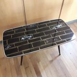 Coffee table formica feet compass glass tray 1960