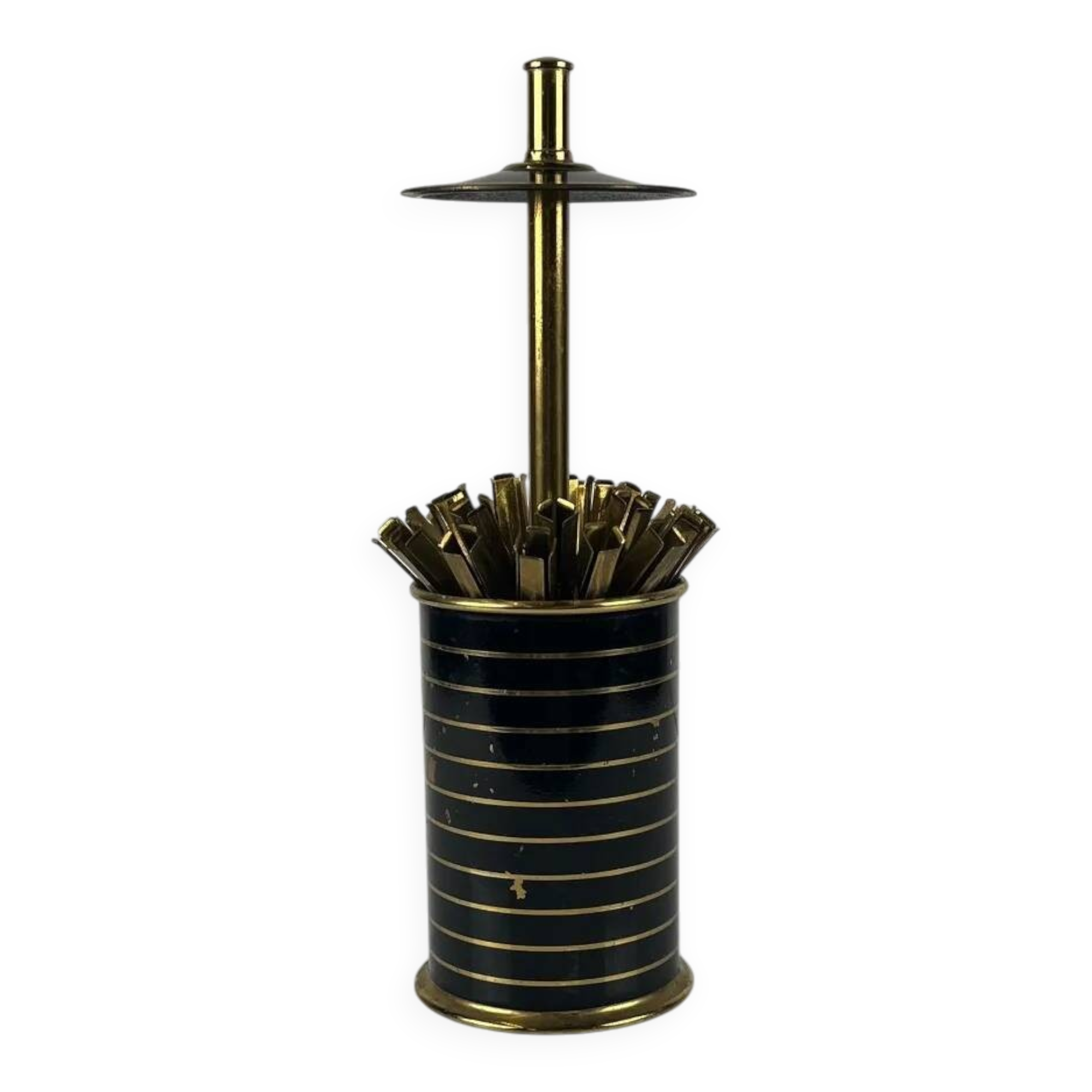 Distributeur, porte-cigarettes en métal noir et doré, 1960-70