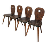 Set of 4 Vintage Brutalist Wooden Chair / Rustic Farmhouse Dining Chair