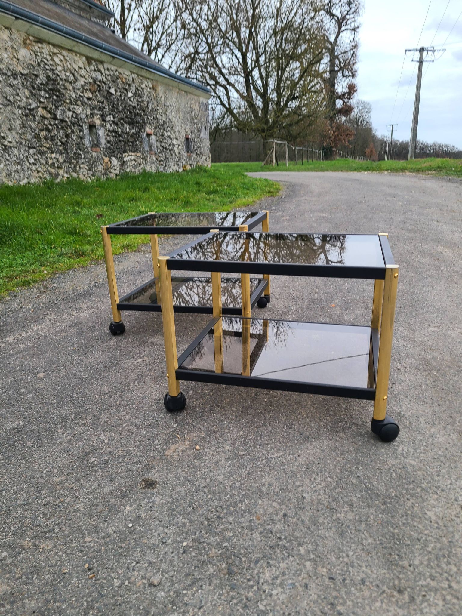 Coffee table golden black and Erard smoked glass