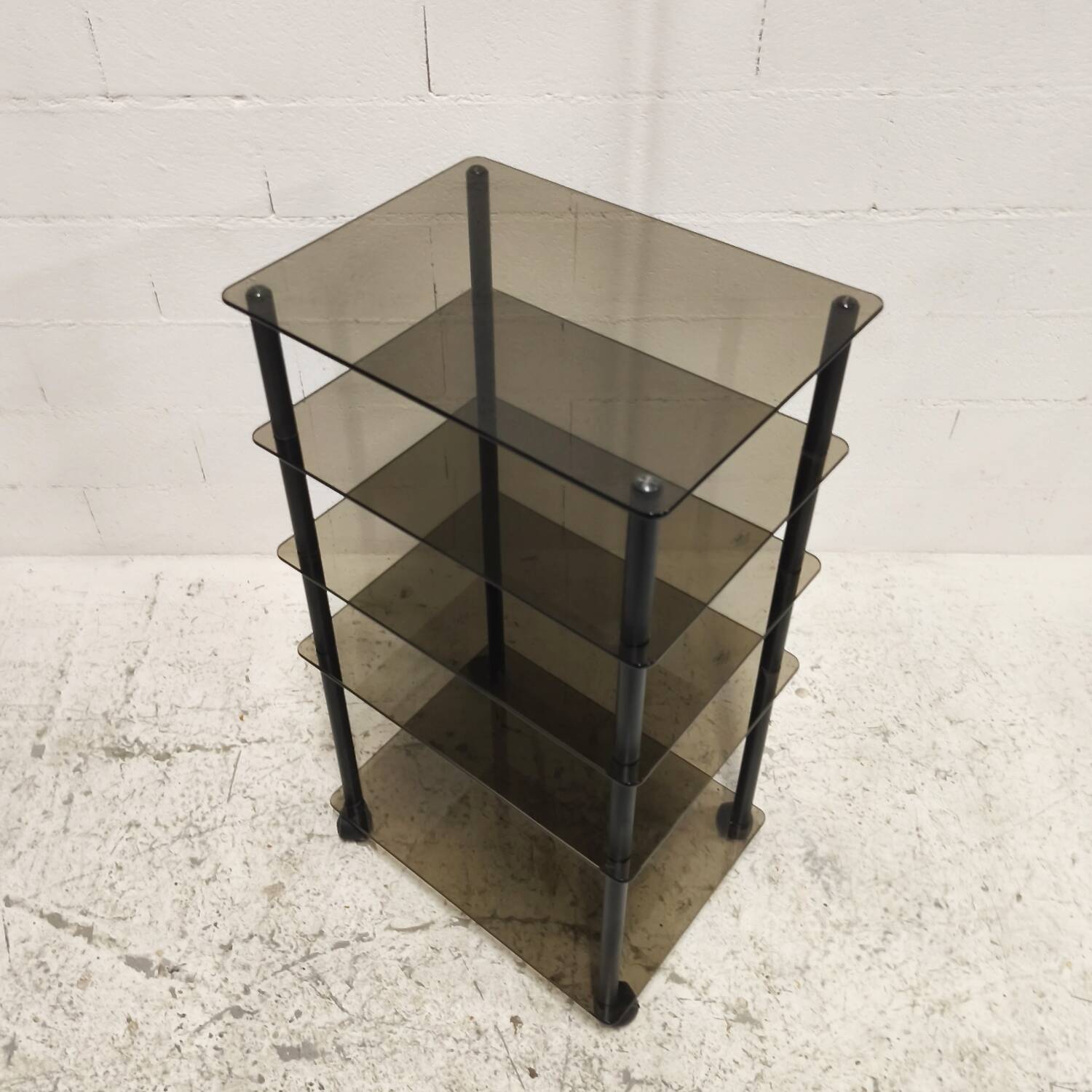 Smoked glass shelving unit, 1980
